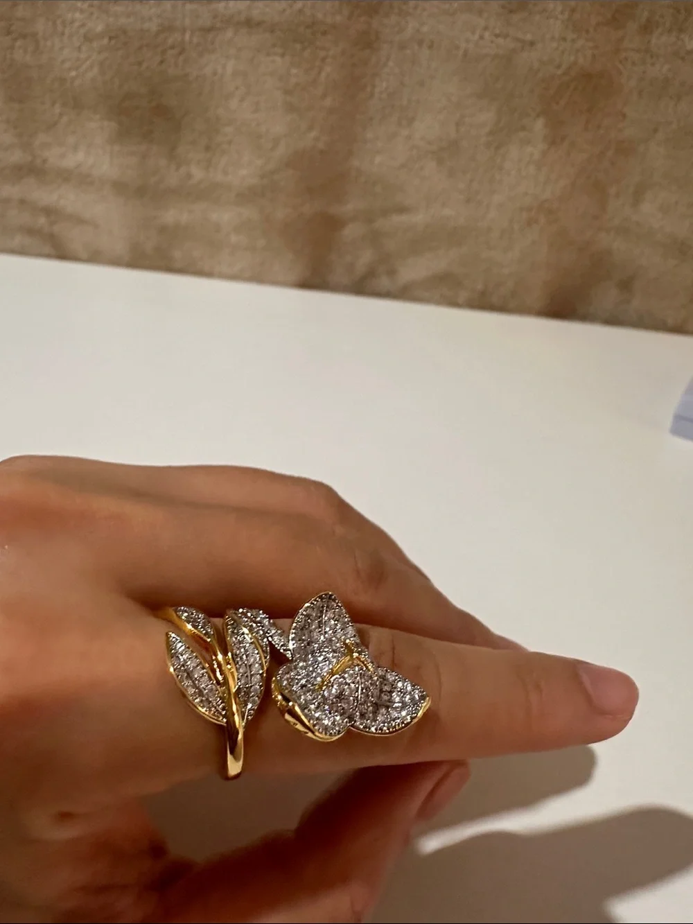 Gold and Silver Leaf Cluster Cocktail Ring - Women's Jewelry